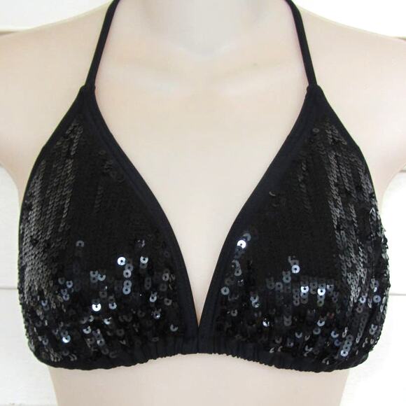 Freestyle Revolution Black Sequins Bikini Festival Vegas Rave Top - Picture 1 of 4